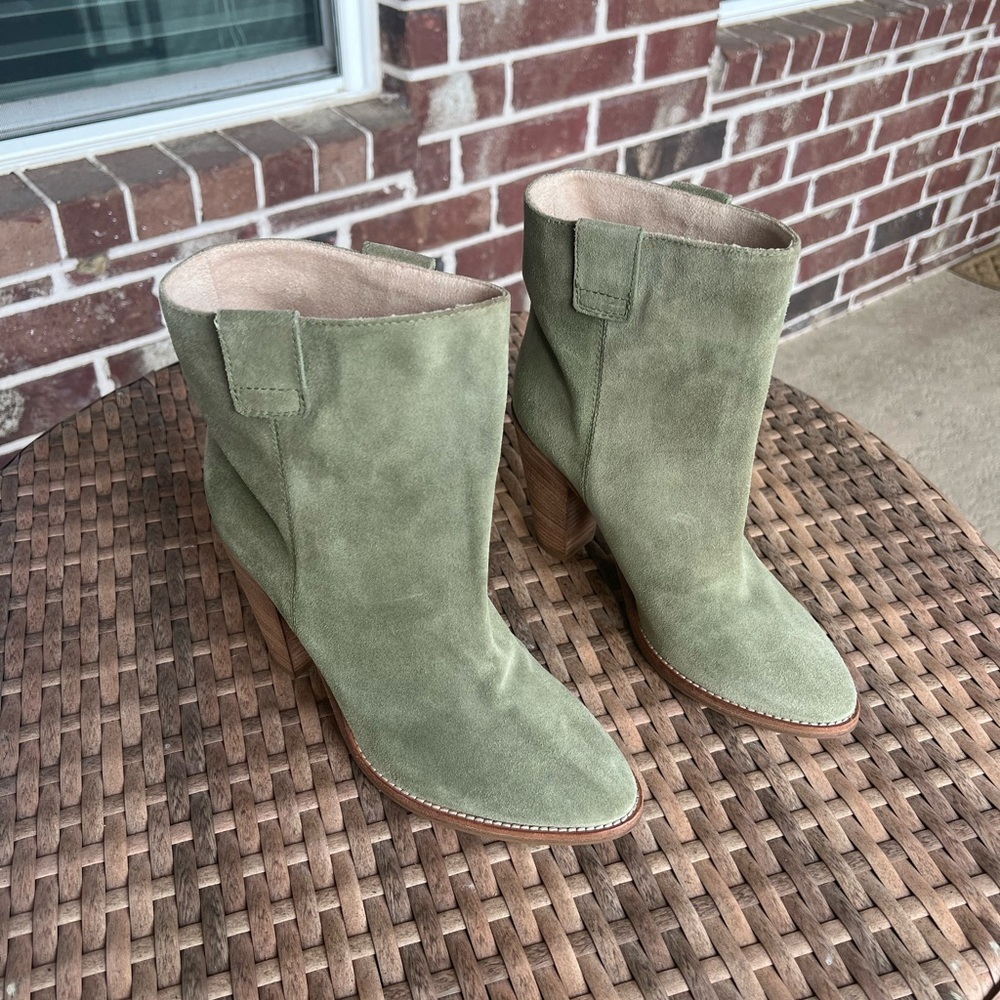 Sage Green Suede Leather Aquatalia Booties Size 8/8.5